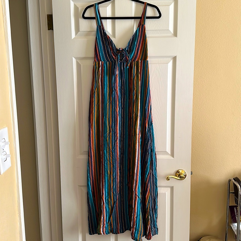 Cinthy Q Striped Tie Front Maxi Dress